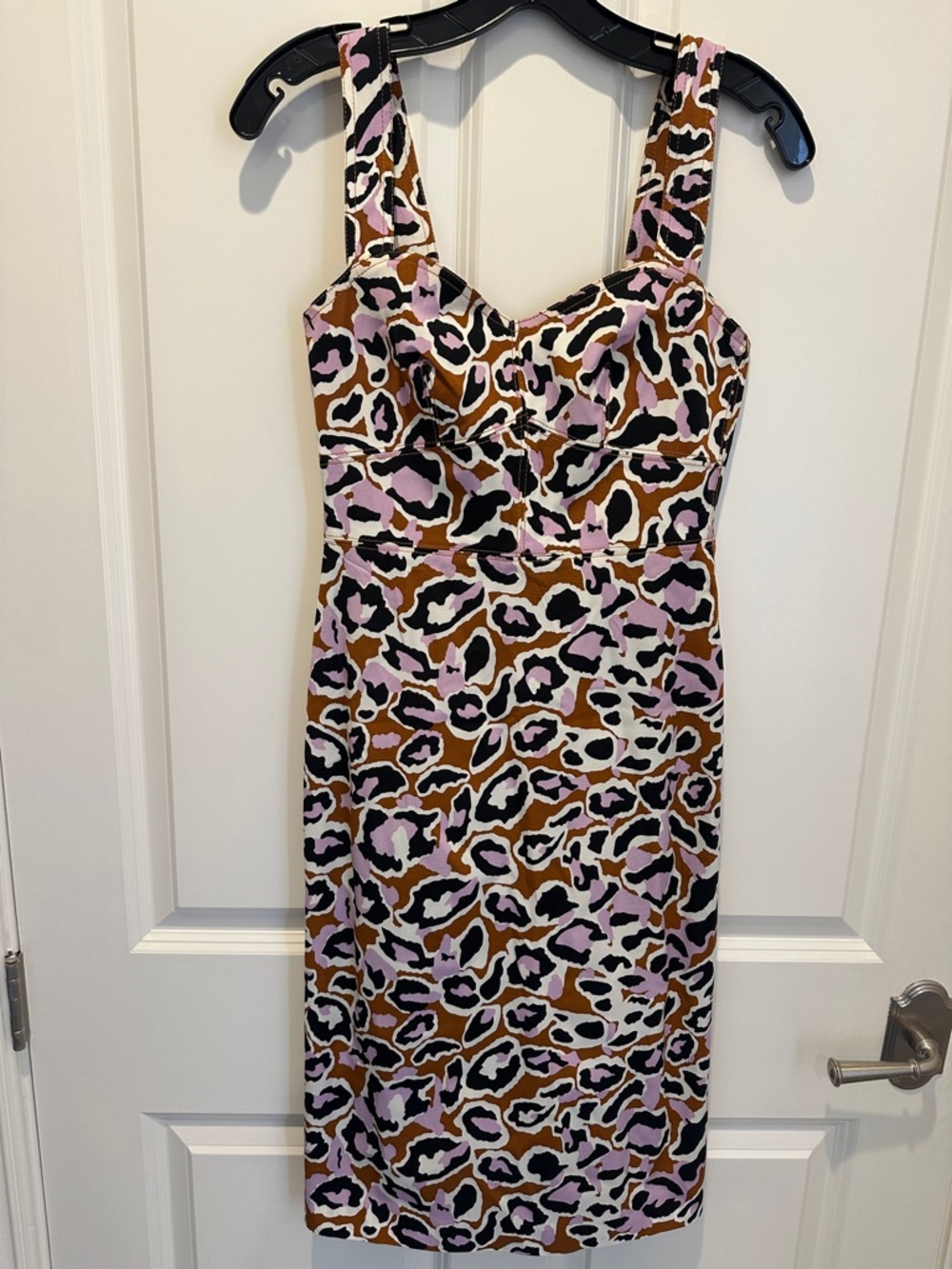J. Crew Lavendar, Cream, Brown & Black Leopard-Print Midi Dress